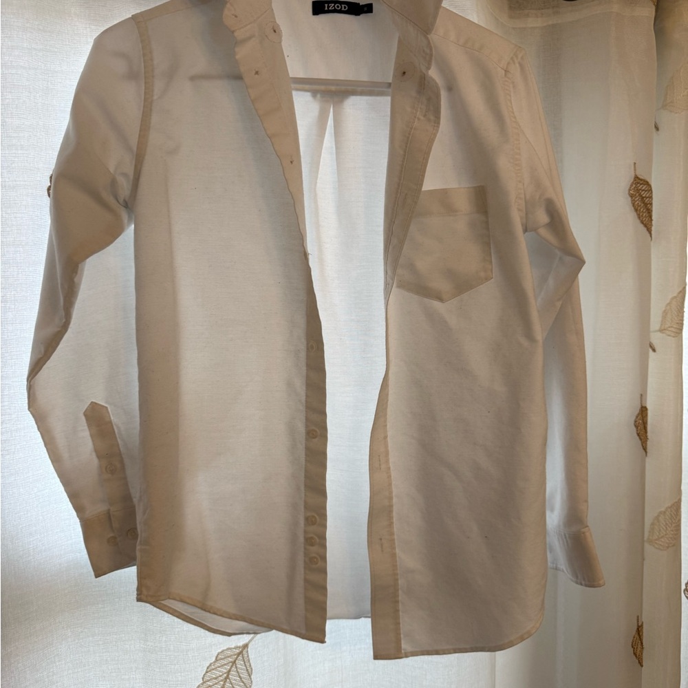 Izod Cream Button-Down Shirt with Chest Pocket